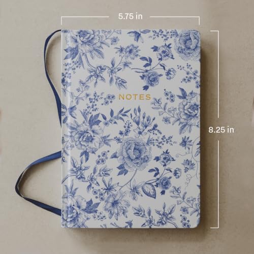 Sweet Water Decor Notes Journal, Cute Lined Composition Notebook for Women, 100 Ruled Pages for Writing, Blue Delft Matte Laminate Hardcover Diary with Gold Foil Details - style: Notes (Floral Design)