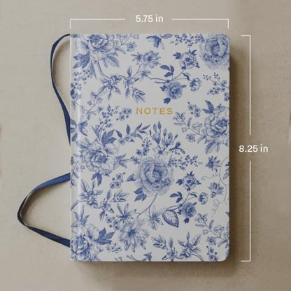 Sweet Water Decor Notes Journal, Cute Lined Composition Notebook for Women, 100 Ruled Pages for Writing, Blue Delft Matte Laminate Hardcover Diary with Gold Foil Details - style: Notes (Floral Design)