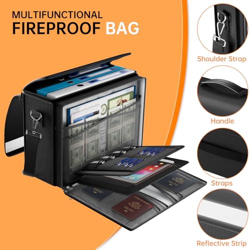 DocSafe Fireproof Document Bag with Multiple Pockets,5200°F Large (17”x12.5”x7.2”) File Organizer Fireproof Waterproof Bag Important Document Holder Home Office Portable Filing Storage for Valuables - style: 17x12.5x7.2”+silver Reflective Strip