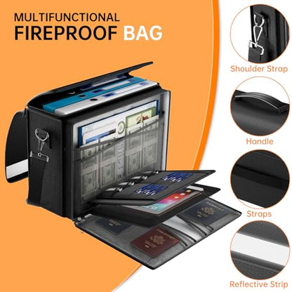 DocSafe Fireproof Document Bag with Multiple Pockets,5200°F Large (17”x12.5”x7.2”) File Organizer Fireproof Waterproof Bag Important Document Holder Home Office Portable Filing Storage for Valuables - style: 17x12.5x7.2”+silver Reflective Strip