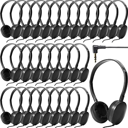 Flutesan 30 Pack Wired Headphones, Adjustable On Ear Headphones with Stereo, Earbuds for Schools, Laptop, Travel, Plane, Tablet(Black) - color: Black