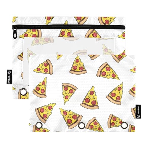 Gredecor Binder Pencil Pouch 3 Ring Pizza Doodle White Zipper Pencil Pouches Case 2 Pack Clear Binder Organizer for School Office - color: Multi8