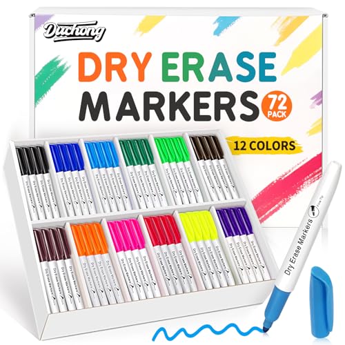 Duchong 72 Count Dry Erase Markers Bulk, 12 Assorted Colors, Fine Tip Whiteboard Markers, Dry Erase Pens Bulk Pack for Classroom Home, Back to School Supplies - color: Multicolor