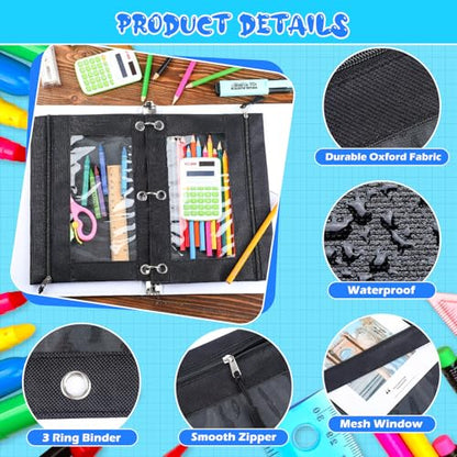 Zhehao 100 Pcs Zipper Binder Pencil Pouches:3 Ring Binder Pencil Pouches with Window Bulk Clear Pen Bags Case for Office School Classroom Supplies(Black,Single Layer) - color: Black, style: Single Layer