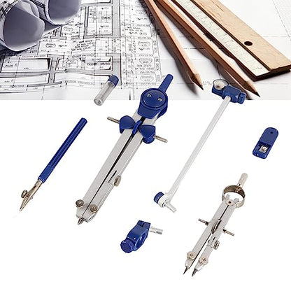 7-Piece Geometry Set with Metal Compass - Math Tools Kit for Students, Engineers, Architects with Shatterproof Case