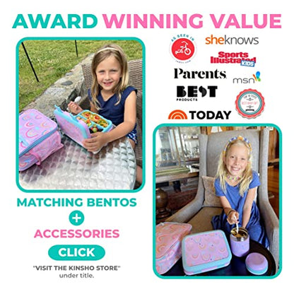kinsho Kids Bento Lunch Box Set with Thermo, Bag & Ice Pack Purple Rainbow | 4 Compartment Container, Stainless Steel Food Jar for Hot Soup, Snacks, Daycare or School Lunches for Toddlers & Small Girls - color: Rainbow Set