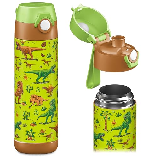 Jarlson® Kids Water Bottle MALI [18OZ] - No Straw Stainless Steel Thermo Bottle - Insulated Waterbottle Leak Proof for School & Sports - Thermo Tumbler for Boys & Girls (Dinosaurs) - color: Dinosaurs 'Mosaic', size: 18 Ounces