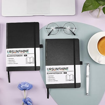 Blank Journal/Notebook - Classic Notebook/Journal with Ribbon Divider, Hardcover with Thick Paper, 5.7" x 8.4", Banded + Pen Holder +Inner Pocket - Black - color: Black, size: Unruled