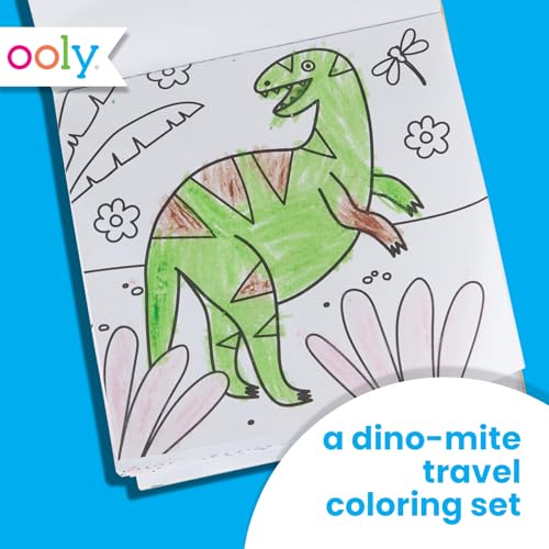 Ooly Kids Travel Activity Kit – 9 Jumbo Crayons & 48 Coloring Pages, Car Crafts for Kids, Mess-Free Road Trip Art Set, Airplane Activities – Dinoland - color: Dinoland