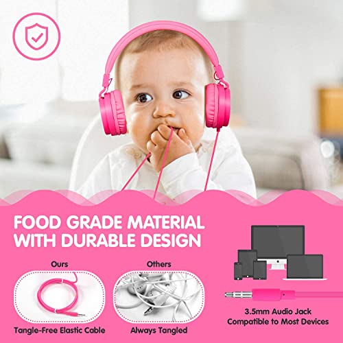 ONTA Kids Headphones for Boys Girls - Child Student Headset Wired Plug Toddler Earphones School Teen on Ear for Ipad | Computer | Smart Phone | Amazon Fire Tablet | Laptop | Plane Travel | Game, Pink - color: Pink