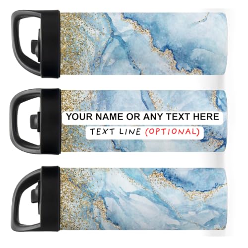 Personalized Marble Water Bottle with Name, 20oz Leakproof Stainless Steel Insulated Bottle, Custom Blue & Gold Glitter Marble Tumbler, School Gym Sports Travel Cup for Women Girls Students - color: Light Blue