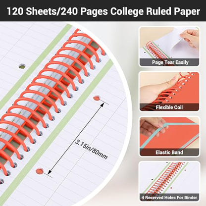 EUSOAR 3 Subject Spiral Notebook, Large A4 9.25" x 11.7" Lined College Ruled Notebook with Pockets, Cute Women Journal Notebook 240 Pages 90gsm Thick Paper Notebook for Office School Supplies-Orange - color: Orange, style: A4 Lined