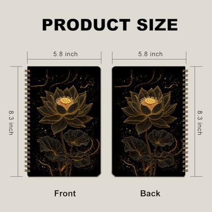 2 Pcs Gold Lotus Floral Spiral Notebook, A5 Journal Notebook 160 Pages | Meditation Yoga Spiral Notepad, Hardcover Journals for Writing Office, Zen Gifts for Women Friends, School Office Supplies - color: Multicolour 0017