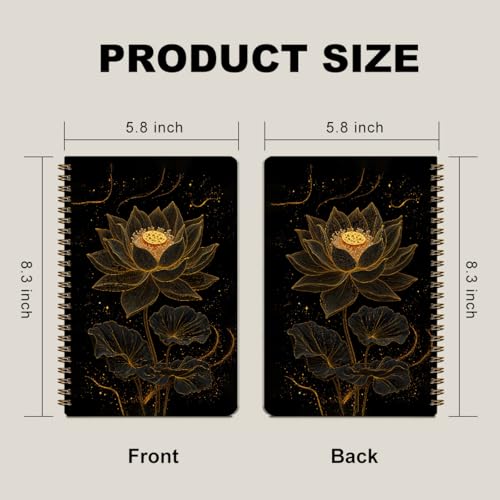 2 Pcs Gold Lotus Floral Spiral Notebook, A5 Journal Notebook 160 Pages | Meditation Yoga Spiral Notepad, Hardcover Journals for Writing Office, Zen Gifts for Women Friends, School Office Supplies - color: Multicolour 0017