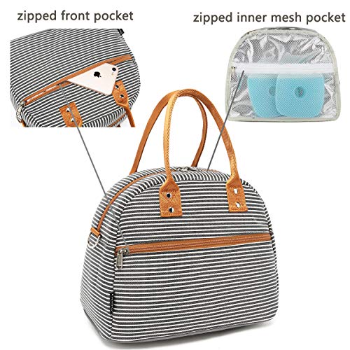 FlowFly Insulated Lunch Bag With Shoulder Strap for Women, Men, and Kids, Large and Reusable, Handle, Freezable Work and School Travel Tote and Meal Prep Organizer,White and Black Stripes - color: White and Black Stripes