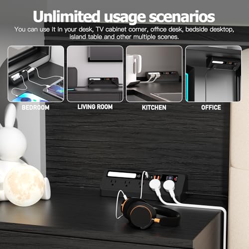 Desk Extension Lead with USB Slots, BOCHLION PD 35W + PD 20W Fast Charging Power Station with Night Light, 5 Way Plug Extension Socket Surge Protector, Desktop Power Strip 1.8M for Home Office (Black) - color: Black