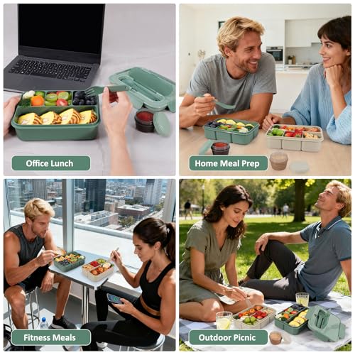 Caperci Bento Box Adult - 50 oz Large Lunch Containers for Adults and Teens, 4-Compartment Bento Lunch Box with Utensils & Leak Proof Sauce Cup, Dishwasher Safe, Durable, BPA-Free (Khaki Green) - color: Khaki Green