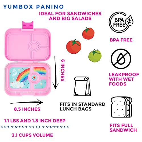 Yumbox Panino Leakproof Bento Lunch Box, Power Pink Rainbow | Sanwich Friendly Tray - color: Power Pink