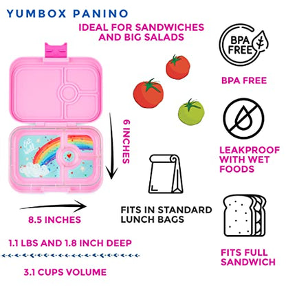 Yumbox Panino Leakproof Bento Lunch Box, Power Pink Rainbow | Sanwich Friendly Tray - color: Power Pink