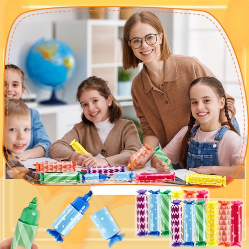60 Pack Mini Candy Highlighters Bulk Candy Shape Pastel Highlighter Cute Chisel Head Marker Highlighters for Candy Party Drawing Poster Back to School Office Supplies, 6 Color