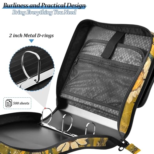 Mushrooms and Wildflowers Zipper Binder with Shoulder Strap, 500 Sheets Capacity, Multiple Pockets 1.5Inch 3 Ring Zipper Binder - color: Mushrooms and Wildflowers