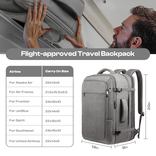 Carry on Backpack, Travel Friendly, Fits TSA requirement, Grey | Extra Large 40L-50L Travel Backpack TSA Approved, Water Resistant Bag, Expandable Laptop Bagpack, Travel Backpack for men - color: Grey, size: XX-Large