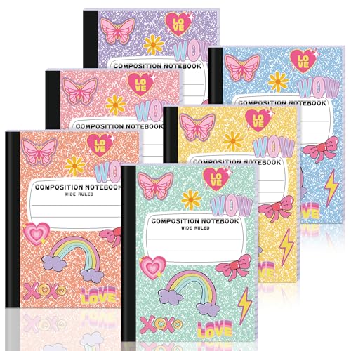 FOGWOWO 6 Pack Marble Composition Notebook Wide Ruled,Pastel Preppy Composition Notebooks Bulk,Assorted Colors Back to School Marble Notebooks 80 Pages (40 Sheets) 9.75x7.5 Inches - color: Pastel Preppy