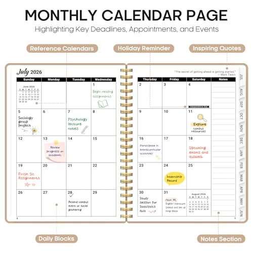 Planner 2026-2027, 8.5" x 11" Weekly and Monthly Academic Year Planner Calendar, July 2026 - June 2027, Hardcover Large School Planning Agenda With Tabs, Perfect for School & Office Supplies, A4, Oat Brown - color: D-Oat Brown, size: A4(8.5"x11")