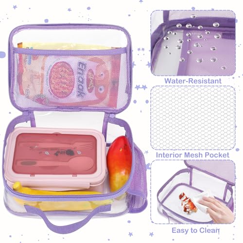 FlowFly Kids Lunch box Insulated Soft Bag Mini Cooler Back to School Thermal Meal Tote Kit for Girls, Boys,ClearPurple - color: ClearPurple