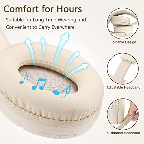 Bingozones SN-A2 Headphones Wireless Bluetooth with Mic,Lightweight On Ear Headphone, Bluetooth 5.3, 20H+ Playtime,Portable Wired and Wireless Headphones for School, Travel, Gym - Beige - color: #01 Beige