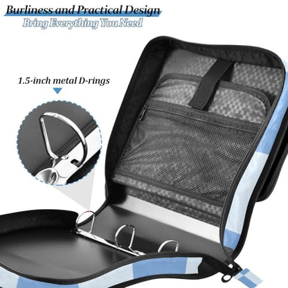 3 Ring Zipper Binder with Shoulder Strap Blue Checkered White Buffalo Plaid 1.5 inch Binders Keeper Large Capacity Multi Pockets for School Office Supplies - color: Multi398, size: Fit 500 Sheets