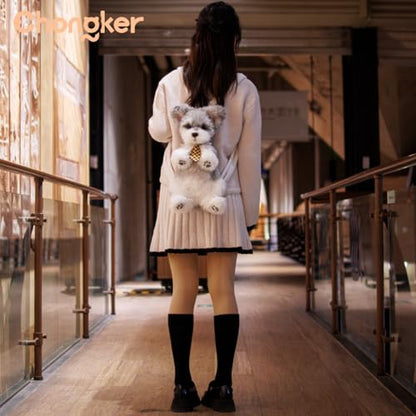 Chongker Dog Shaped Backpack, Handmade Realistic Stuffed Animals Backpack, Cute Dog Plush Bag - style: Schnauzer-silver