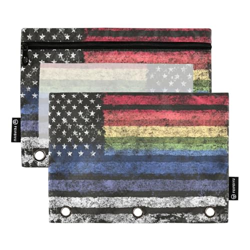 Rainbow Flag Black Pencil Pouch for 3 Ring Binder Pencil Pouches with Zippers Clear Window Binder Pockets Pencil Bags for Work Office Daily Organzier 2 Packs - color: Multicolored-rainbow Flag Black