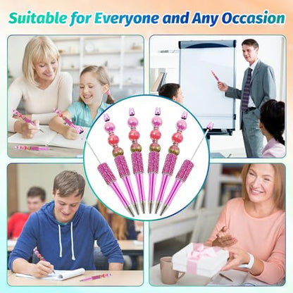 75 Pcs DIY Diamond Beadable Pen Kit - 25 Plastic Rhinestone Beaded Pens Bulk with Refills & Bags - Fancy Cute Glitter Pens for Crafting, Students & Teachers – School Supplies (Rose Red) - color: Rose Red, size: 25