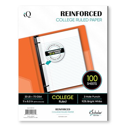 iScholar Reinforced Filler Paper, College Ruled, White, 100 Sheets, 9 x 11 Inches (83101) - style: College Ruled