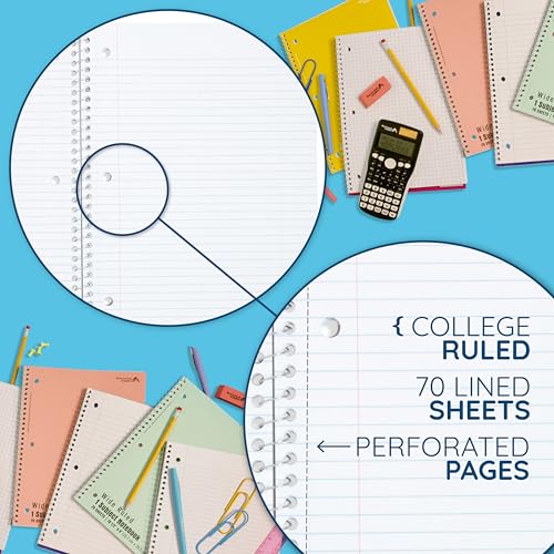 Blue Summit Pastel Spiral Notebook College Ruled, One Subject School Notebooks Spiral, Perforated Notebooks Bulk, 8 x 10.5 School Book, Paper, College Ruled, 12 Pack - size: 12 Pack