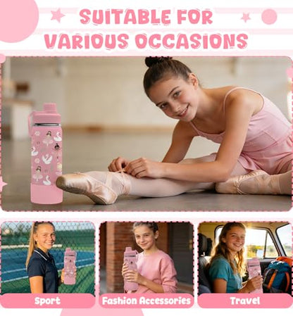 Gift for Ballerina Girls, 18oz Ballet Water Bottle with 2-in-1 Straw and Spout Lid, Dancer Dancing Kids Insulated Stainless Steel Tumbler Cup, Ballerina Gifts for School Teens Girls - color: Ballerina