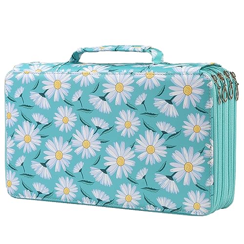 Portable Colored case Organizer 103 Larger individual slots hold 300 pcs Pencils with Printing Pattern for Watercolor Pencils, Colored Pencils - color: Daisy, size: 300