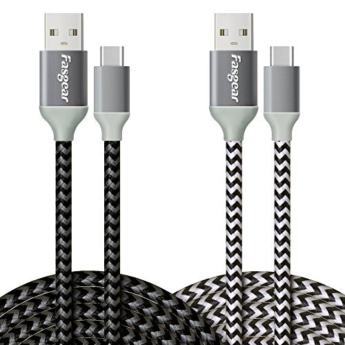 Fasgear USB C to USB A Cables 10ft 2 Pack, Black, White | 3A Fast Charging, Type-C 2.0, Braided, Compatible with Galaxy S21 Plus Note 10 S9 S8 A60 A5/LG V20 G6/Moto G/PS5 Controller - color: Black,White