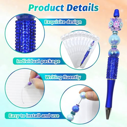 75 Pcs DIY Diamond Beadable Pen Kit - 25 Plastic Rhinestone Beaded Pens Bulk with Refills & Bags - Fancy Cute Glitter Pens for Crafting, Students & Teachers – School Supplies (Blue01) - color: Sapphire blue, size: 25
