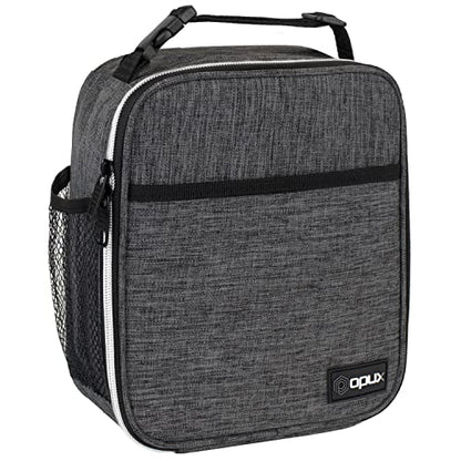 opux Insulated Lunch Bag for Kids Boys Girls, Small Compact Lunch Box with Wide Opening & Mesh Pockets, Reusable Lunch Pail for School, Work, Adults, Men, Women, Charcoal - color: Charcoal