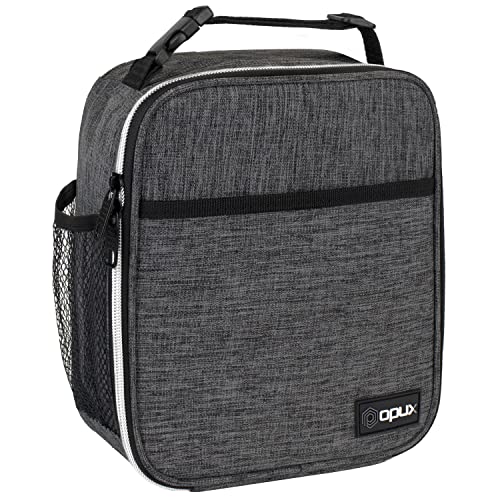 opux Insulated Lunch Bag for Kids Boys Girls, Small Compact Lunch Box with Wide Opening & Mesh Pockets, Reusable Lunch Pail for School, Work, Adults, Men, Women, Charcoal - color: Charcoal
