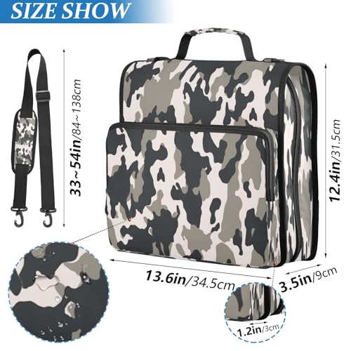 Camo Waterproof Zipper Binder with Shoulder Strap, 3-Ring Trapper Keeper with Lay-Flat Design and Multiple Compartments for School & Office, Adults & Kids