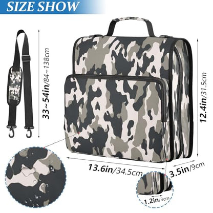 Camo Waterproof Zipper Binder with Shoulder Strap, 3-Ring Trapper Keeper with Lay-Flat Design and Multiple Compartments for School & Office, Adults & Kids