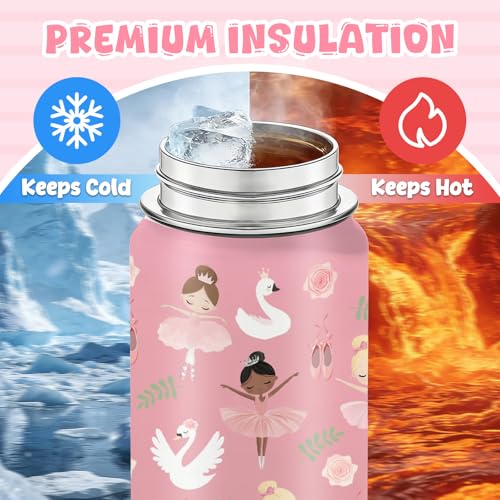 Gift for Ballerina Girls, 18oz Ballet Water Bottle with 2-in-1 Straw and Spout Lid, Dancer Dancing Kids Insulated Stainless Steel Tumbler Cup, Ballerina Gifts for School Teens Girls - color: Ballerina