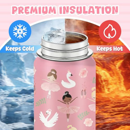 Gift for Ballerina Girls, 18oz Ballet Water Bottle with 2-in-1 Straw and Spout Lid, Dancer Dancing Kids Insulated Stainless Steel Tumbler Cup, Ballerina Gifts for School Teens Girls - color: Ballerina