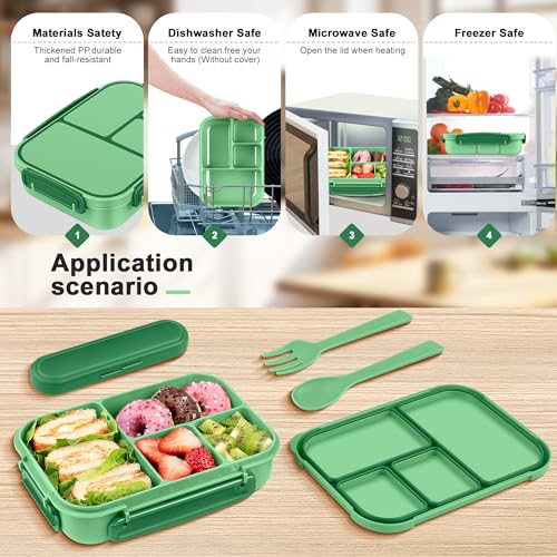 Amathley Lunch Box Kids,Bento Box Adult,Leakproof Lunch Containers for Adults/Kids/Toddler,1200ML-4 Compartments bento Lunch box with Utensil,Microwave & Dishwasher & Freezer Safe (Cyan) - color: Cyan