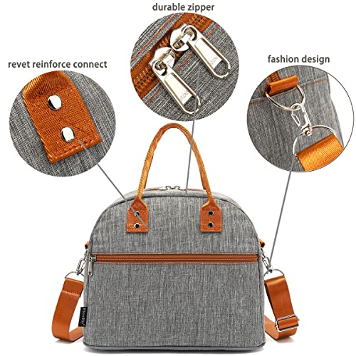 FlowFly Insulated Lunch Bag With Shoulder Strap for Women, Men, and Kids, Large and Reusable, Handle, Freezable Work and School Travel Tote and Meal Prep Organizer,Grey - color: Gray