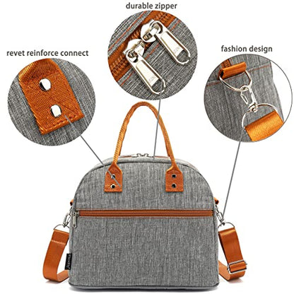 FlowFly Insulated Lunch Bag With Shoulder Strap for Women, Men, and Kids, Large and Reusable, Handle, Freezable Work and School Travel Tote and Meal Prep Organizer,Grey - color: Gray
