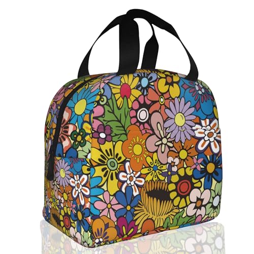 70s Floral Vintage Flowers Insulated Lunch Bag Reusable Lunch Box Women Men,Cooler Thermal Meal Tote for Kids School Student Picnic Office Work - color: 70s Floral Vintage Flowers